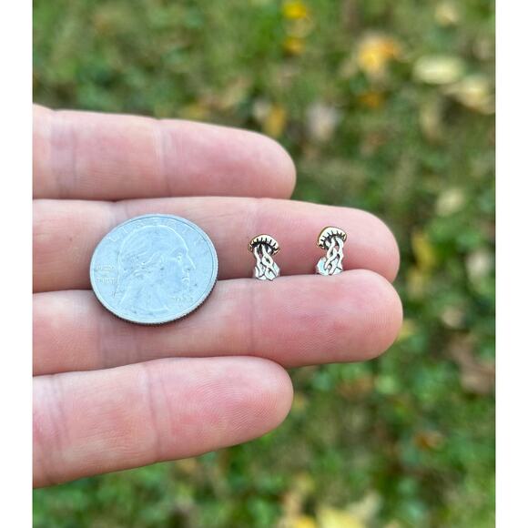 Bronze Jellyfish Post Earrings, Realistic Jellyfish Post Earrings - Picture 5 of 5